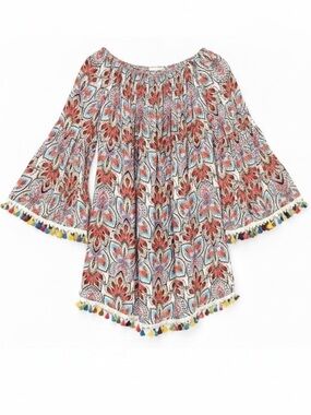 Jodifl Colorful Flowy Bell Sleeve Boho Peasant Hippie Blouse Top Size Large